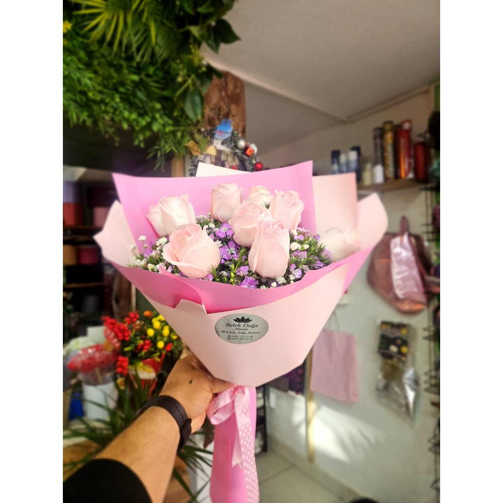 9 PEMBE GÜL BUKETİ 